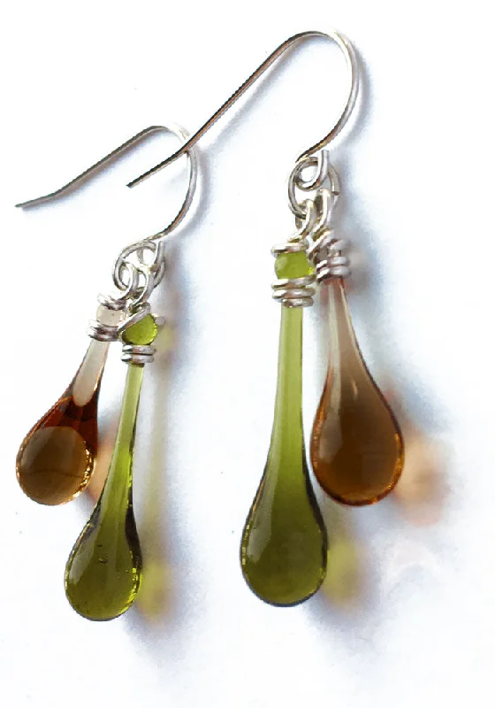 Celtic Drop Earrings with Knotwork -Olive & Brown Duet Earrings