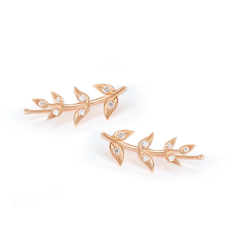 Drop Earrings with Embossed Patterns -Olive Branch Leaves gold & Diamonds wedding earrings , greek Earrings