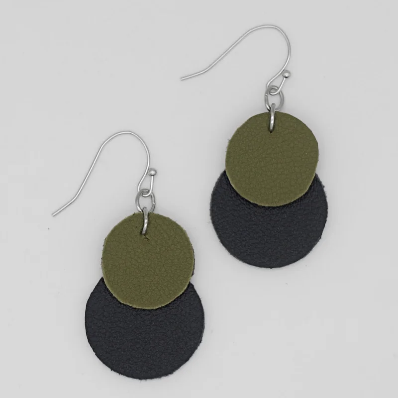 Ethnic Drop Earrings with Tribal Design -Olive Paris Leather Earrings