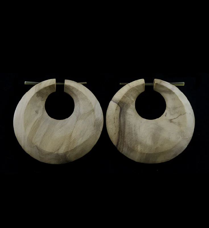 Heavy Duty Drop Earrings for Durability -Olive Wood Annular Hoop Earrings