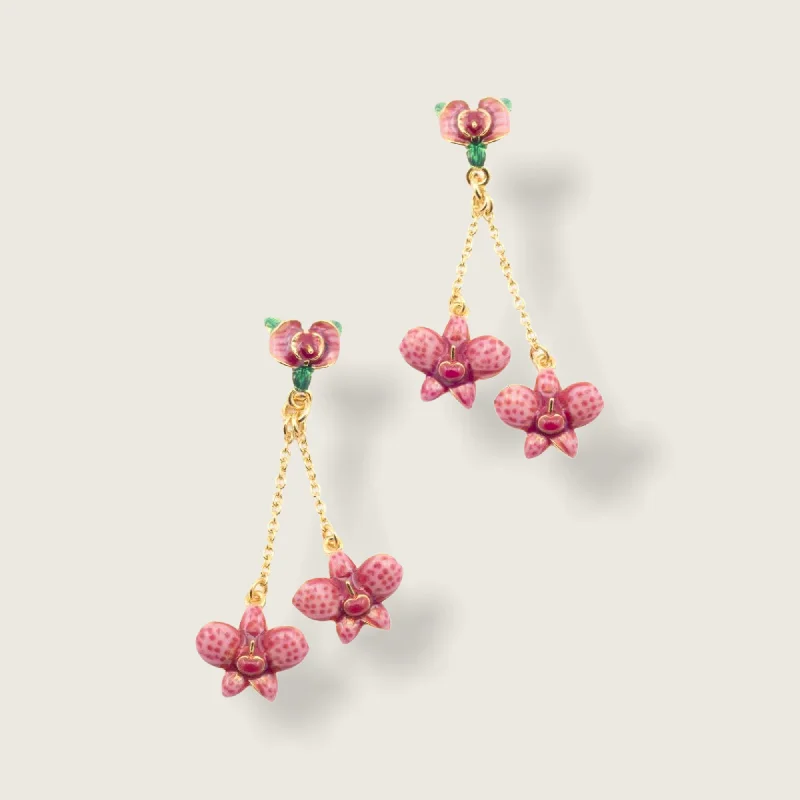 Best hoop earrings with enamel details for a colorful and modern look-Orchid Pink Earrings on chain by Bill Skinner