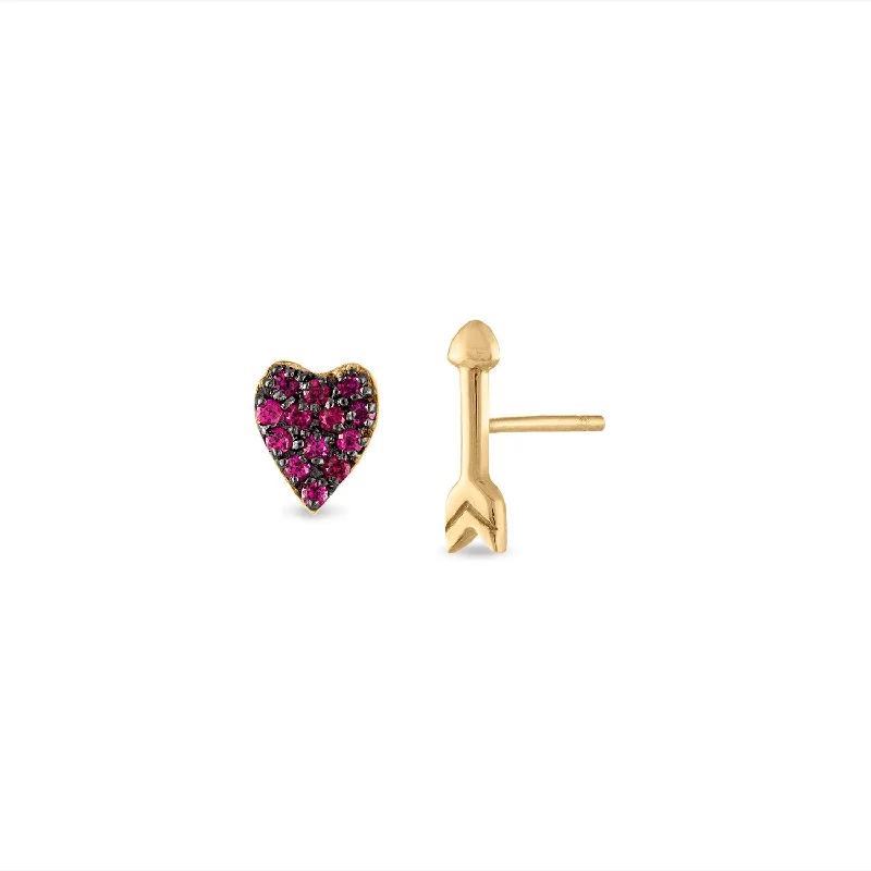 Medium hoop earrings for an everyday look with the perfect balance of style-Pave Ruby Heart and Arrow Studs