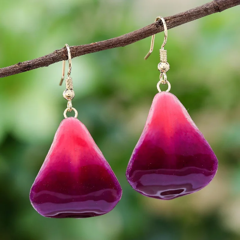 Best hoop earrings with geometric pendants for a modern, chic appeal-Petal Rain Natural Orchid Flower Dangle Earrings in Magenta