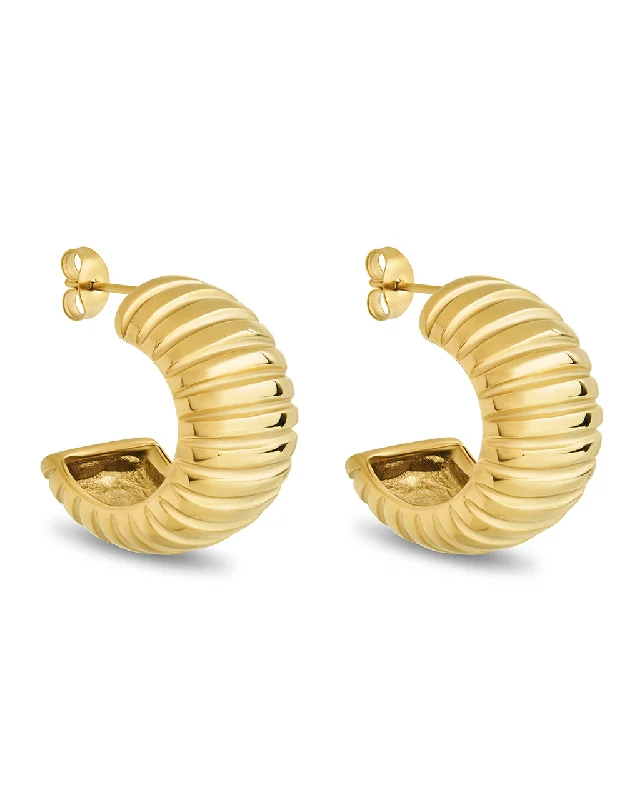 Tarnish Resistant Drop Earrings for Longevity -Philippa Ribbed Huggie Hoop Earrings