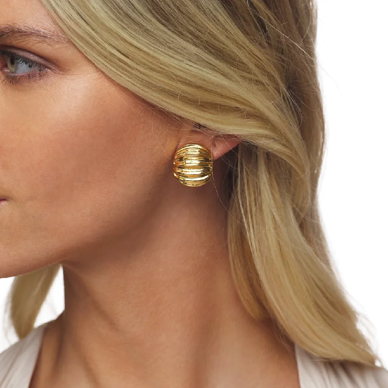 Adjustable Drop Earrings for Custom Fit -Polished Gold Ribbed Clip-On Earrings