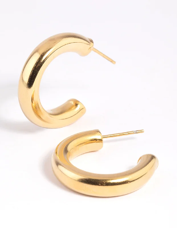 Best hoop earrings with geometric hexagon shapes for a modern, angular look-Waterproof Gold Plated Stainless Steel Medium Chunky Hoop Earrings