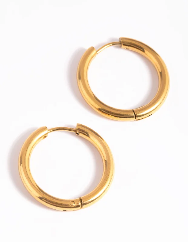 Best hoop earrings with matching bracelets for a coordinated jewelry set-Waterproof Gold Plated Stainless Steel Classic Huggie Hoop Earrings