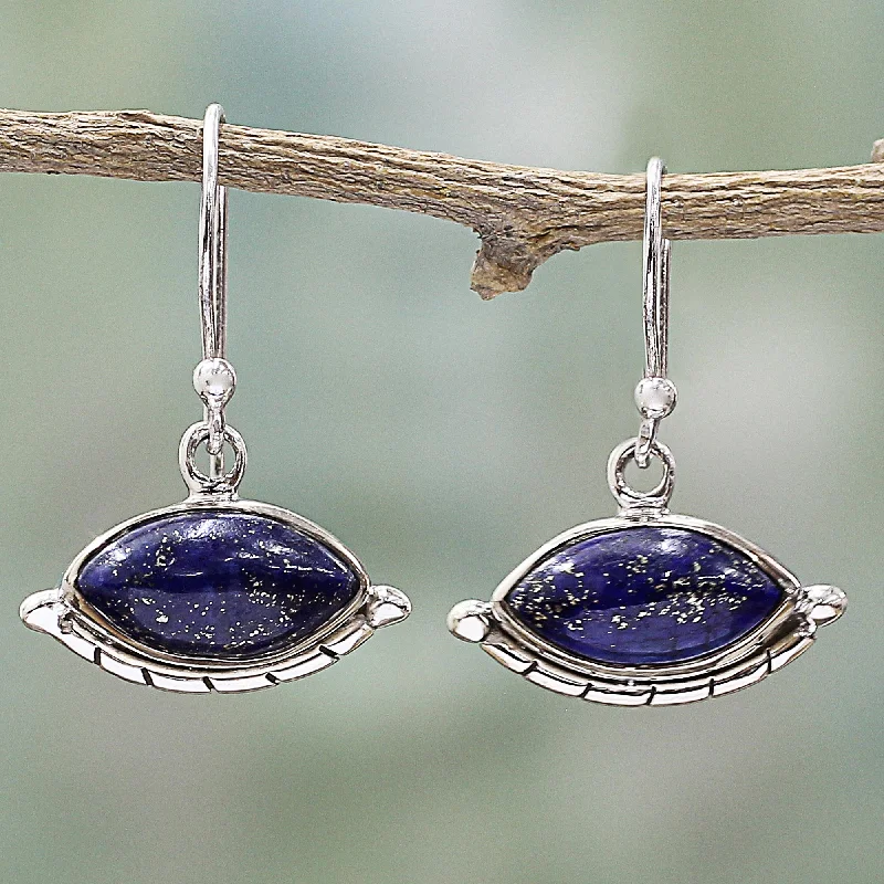 Best hoop earrings with infinity designs for a timeless and meaningful symbol-Protective Eyes in Blue Sterling Silver Lapis Lazuli Dangle Earrings from India