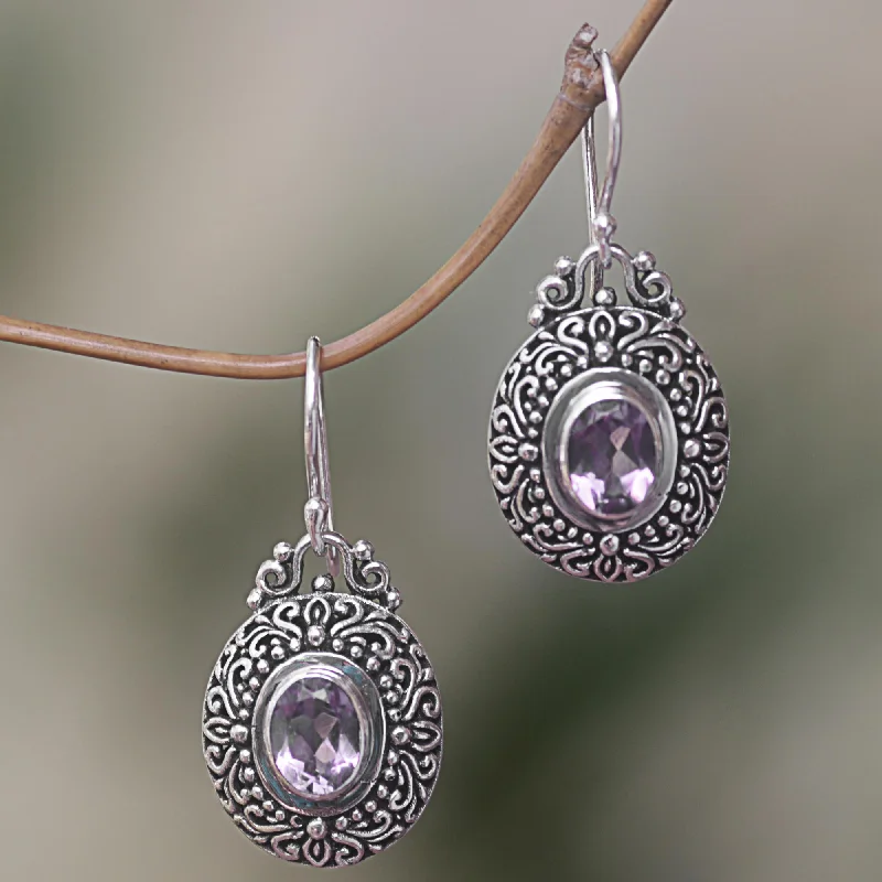 Hoop earrings with oversized designs for a bold, fashion-forward statement-Purple Fables Sterling Silver Amethyst Dangle Earrings from Indonesia