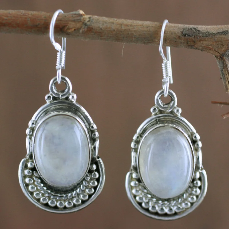 Hoop earrings with intricate designs for a unique and artistic appearance-Rainbow Ice Moonstone and Sterling Silver Dangle Earrings