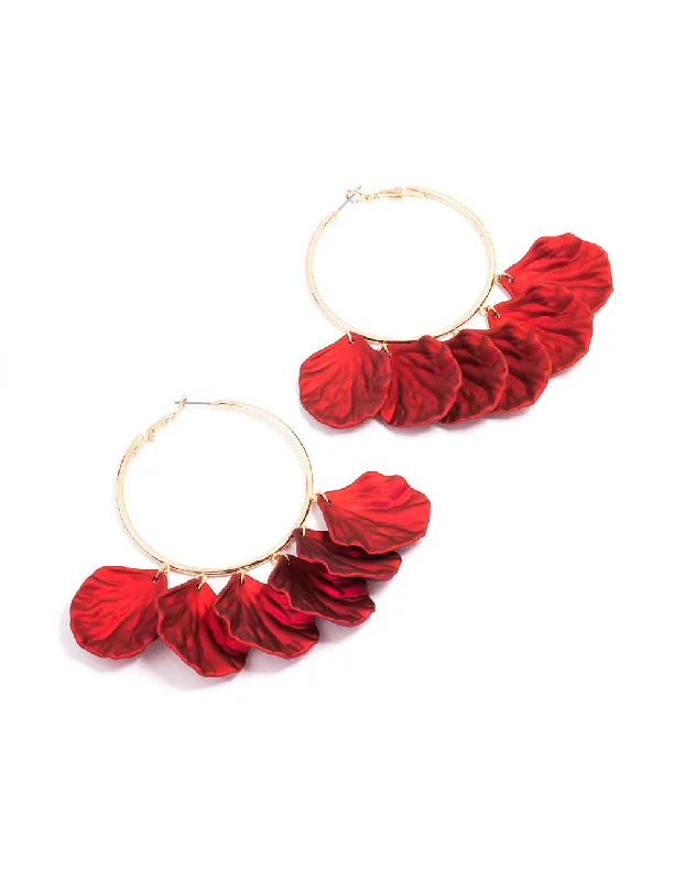 Best hoop earrings with tribal designs for a cultural and exotic aesthetic-Red Iridescent Petal Hoop Earrings