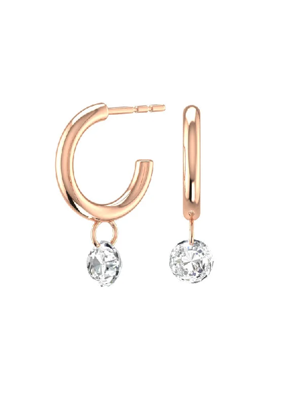 Best hoop earrings with geometric triangle shapes for a modern, chic design-Solitaire Nude 18K Rosegold Hoops w. Lab-Grown Diamonds