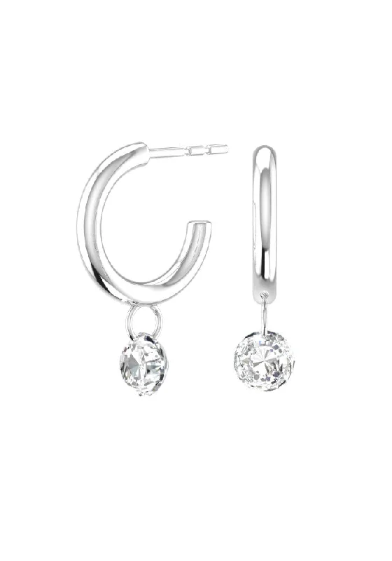 Hoop earrings with infinity loop designs for a continuous and eternal shape-Solitaire Nude 18K Whitegold Hoops w. Lab-Grown Diamonds