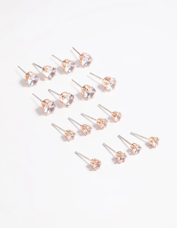 Best hoop earrings with twisted rope designs for a nautical-inspired style-Rose Gold Classic Diamante Studs 8-Pack