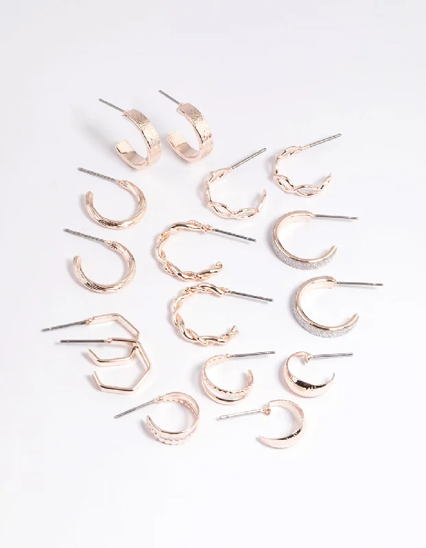 Best hoop earrings with oval shapes for a unique and elongated design-Rose Gold Textured Glitter Hoop Earring 8-Pack