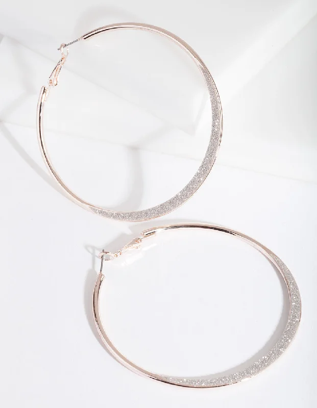 Hoop earrings with hammered textures for a boho-chic and rustic vibe-Large Rose Gold Glitter Edge Hoop Earrings