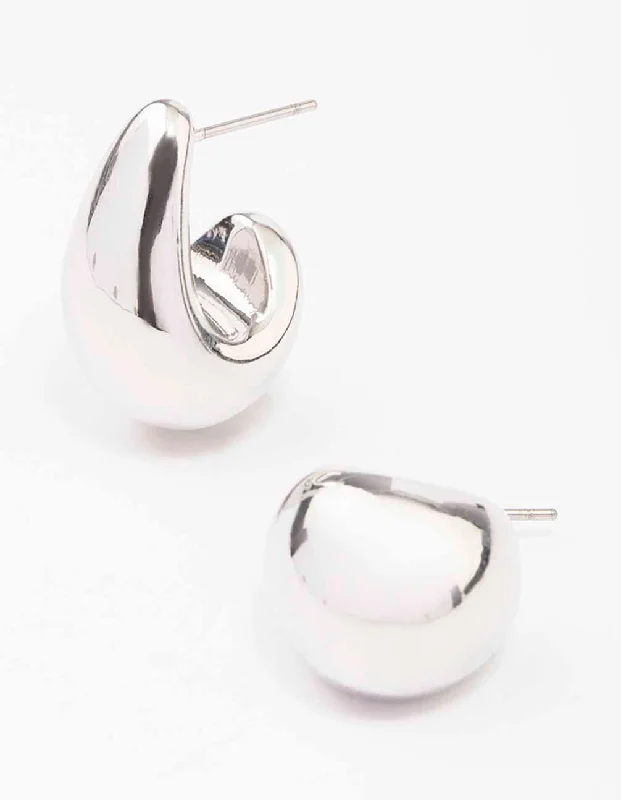 Hoop earrings with abstract wirework for an artistic, unique look-Rhodium Mini Teardrop Huggie Earrings