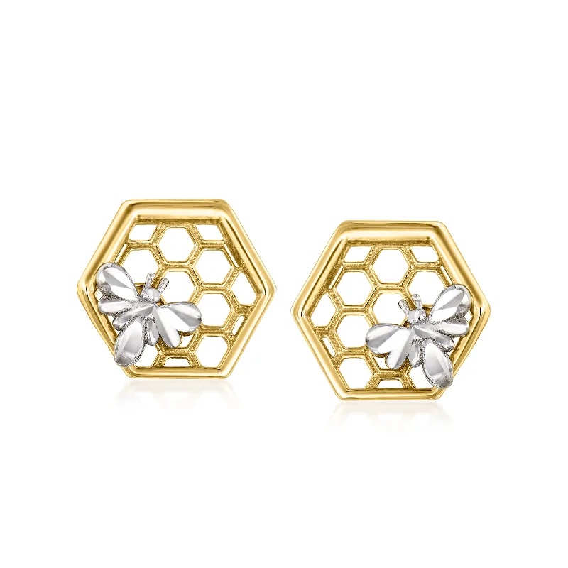 Best hoop earrings with asymmetrical designs for a fashion-forward, avant-garde look-Ross-Simons 14kt 2-Tone Gold Honeybee Earrings