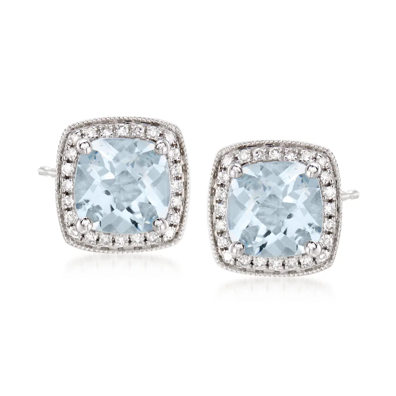 Hoop earrings with luxe velvet finishes for a rich and luxurious touch-Ross-Simons Aquamarine and . Diamond Earrings in 14kt White Gold