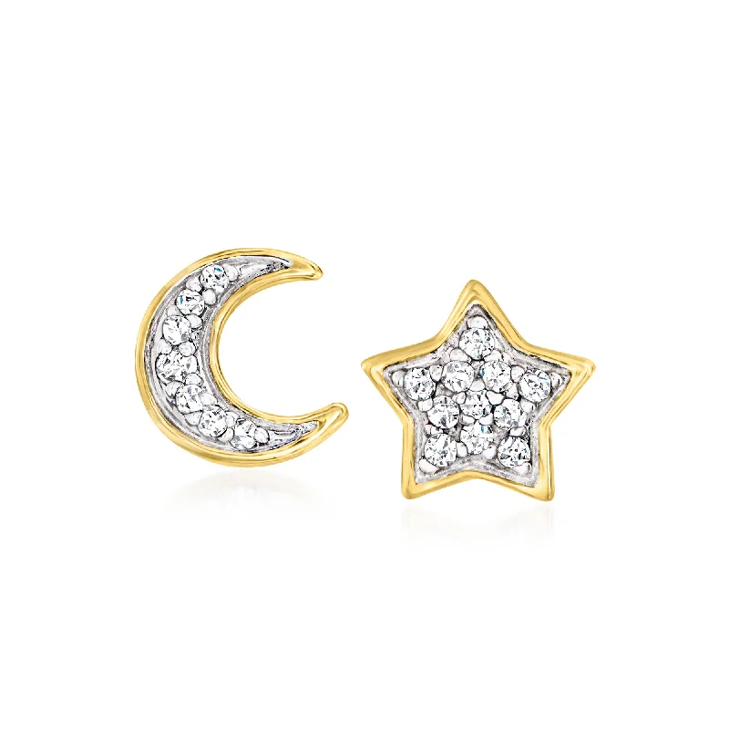 Hoop earrings with polished metal for a shiny and high-quality finish-Ross-Simons Diamond-Accented Moon and Star Earrings in 14kt Yellow Gold