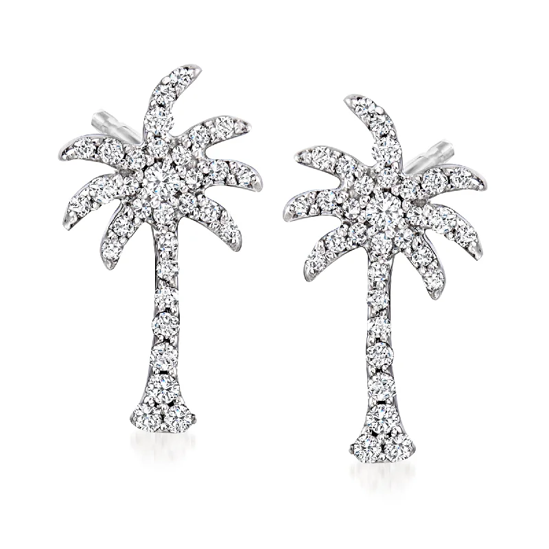 Best hoop earrings with cubic zirconia for a budget-friendly, dazzling look-Ross-Simons Diamond Palm Tree Earrings in Sterling Silver