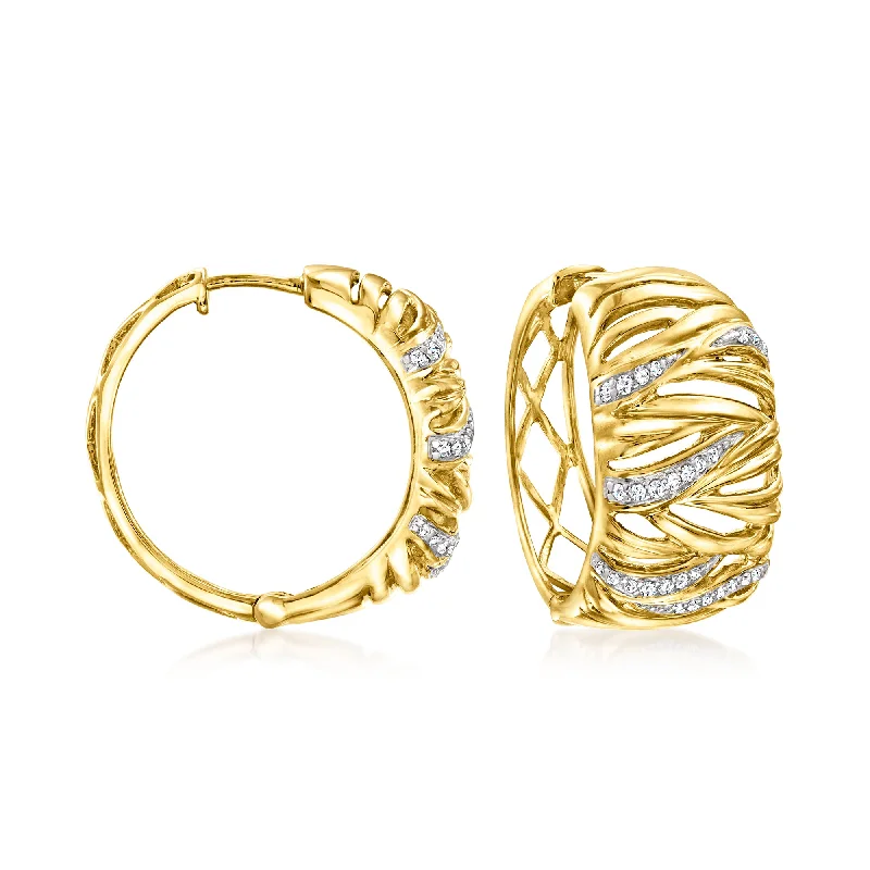 Best hoop earrings with minimal embellishments for a sleek and modern look-Ross-Simons Diamond Woven Hoop Earrings in 18kt Gold Over Sterling