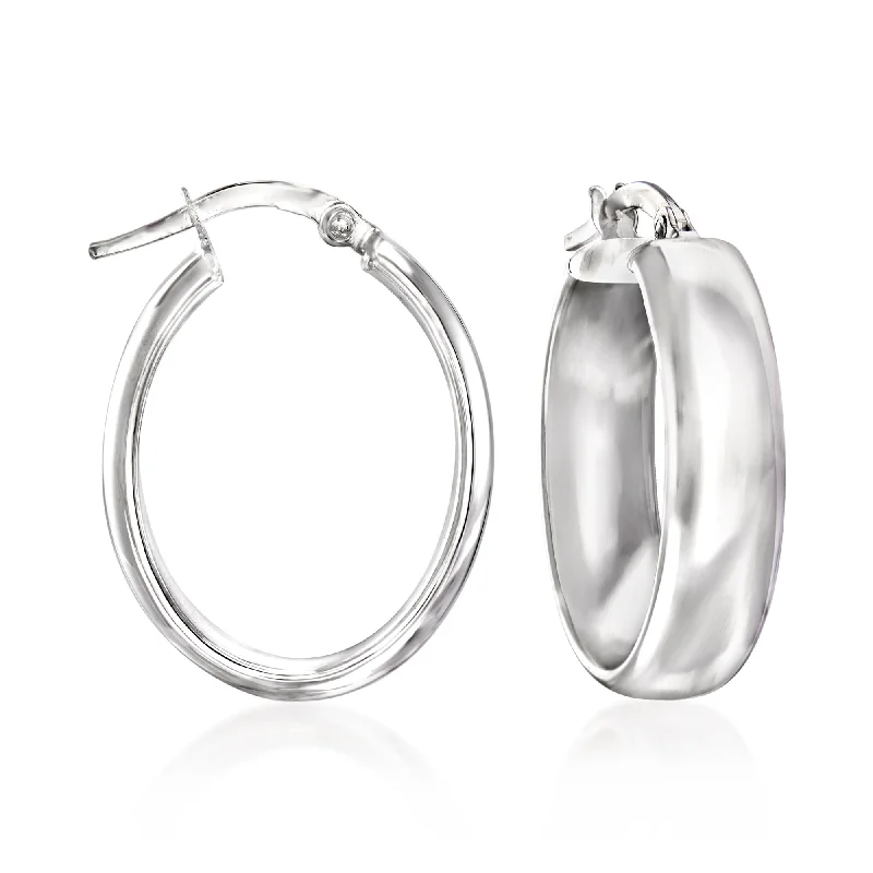 Best hoop earrings with angel wing accents for a spiritual and meaningful design-Ross-Simons Italian 14kt White Gold Wide Oval Hoop Earrings