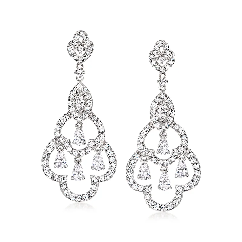 Classic hoop earrings with a thin profile for a sleek and subtle style-Ross-Simons Italian CZ Chandelier Earrings in Sterling Silver