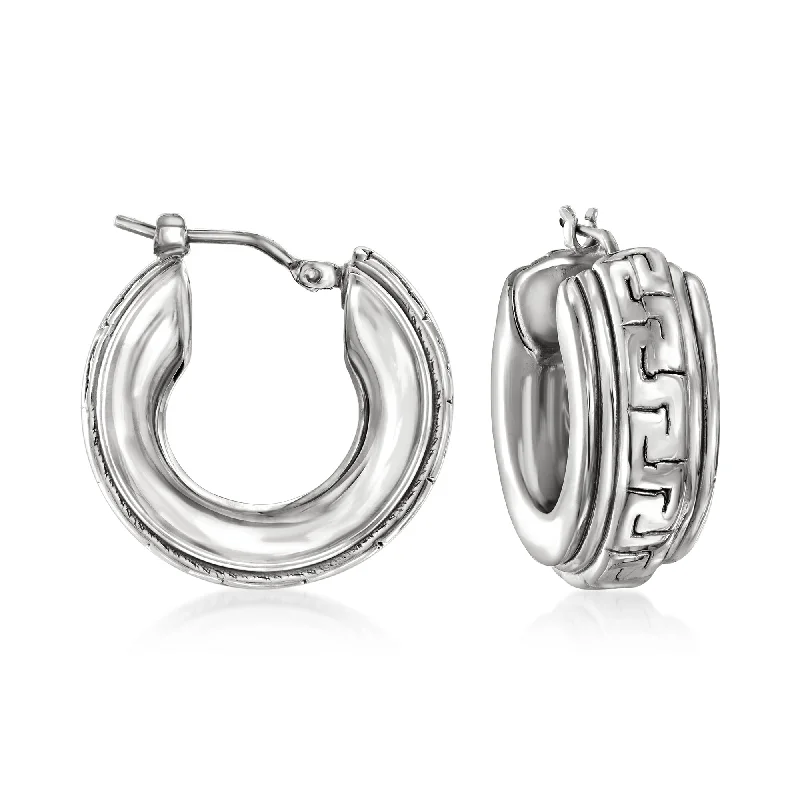 Best hoop earrings with geometric triangle shapes for a modern, chic design-Ross-Simons Italian Sterling Silver Greek Key Hoop Earrings