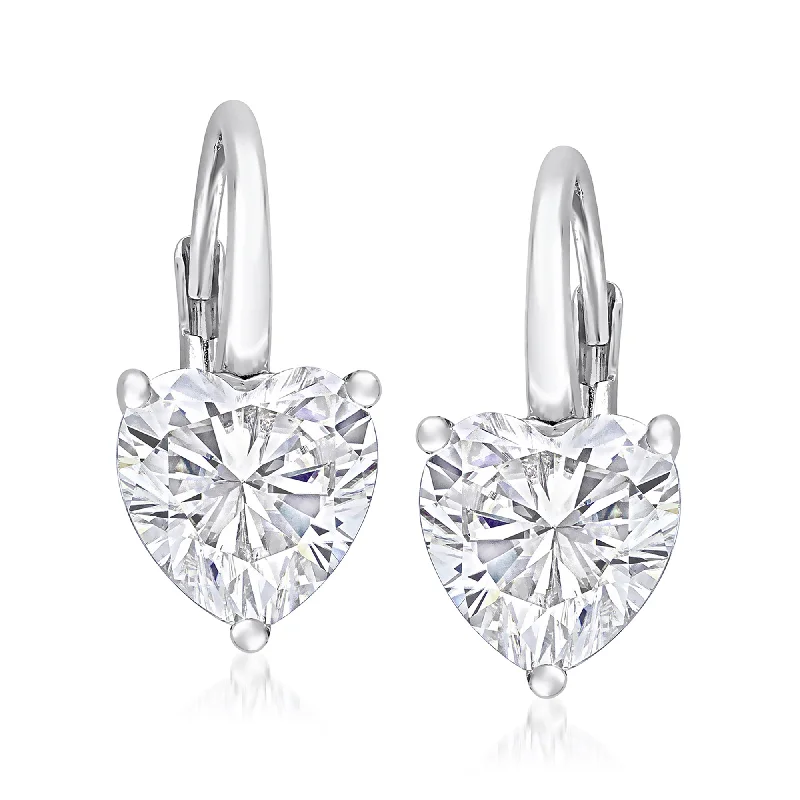 Hoop earrings with artistic filigree designs for an intricate, delicate finish-Ross-Simons Moissanite Heart Earrings in Sterling Silver