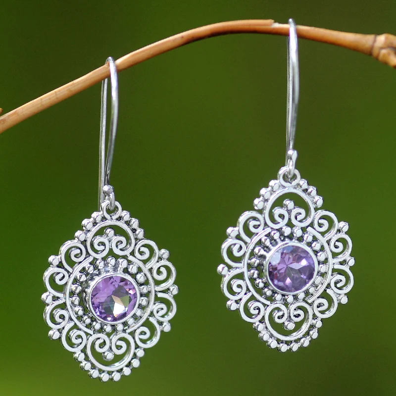 Best hoop earrings with gemstone accents for a colorful and elegant appearance-Royal Medallion Sterling Silver and Amethyst Dangle Earrings