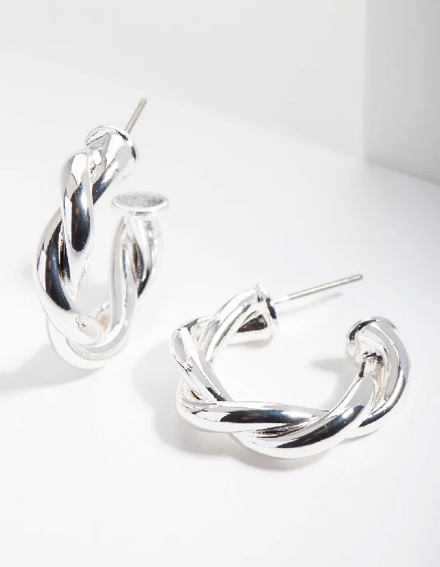 Hoop earrings with a matte finish for a sleek and sophisticated appearance-Silver Medium Rope Hoop Earrings