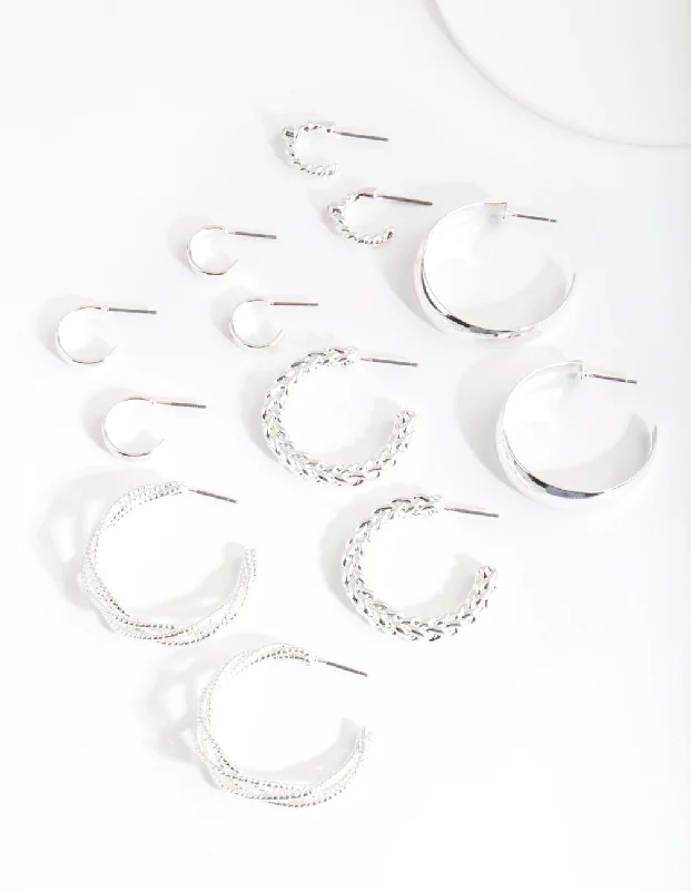 Hoop earrings with spiral designs for a dynamic and fluid look-Silver Multi Twist Hoop Earring 6-Pack