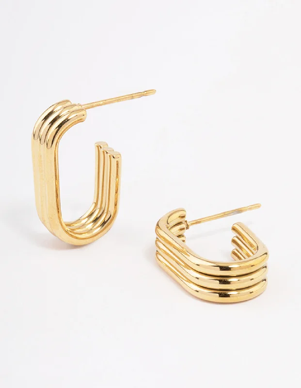 Hoop earrings with rhinestone embellishments for a glamorous and sparkling look-Waterproof Gold Plated Stainless Steel Trio Oval Huggie Earrings