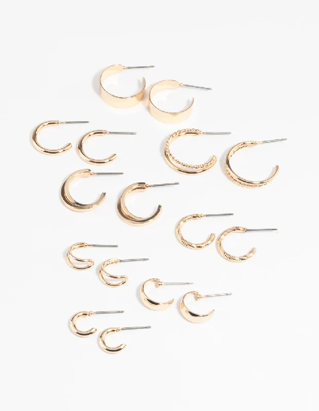 Hoop earrings with spiral designs for a dynamic and fluid look-Gold Simple Hoop Earring 8-Pack