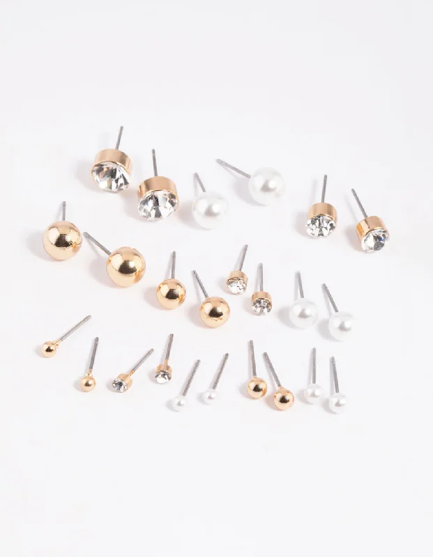 Hoop earrings with stacked layers for a bold and textured design-Gold Pearl Stud Earring 12-Pack