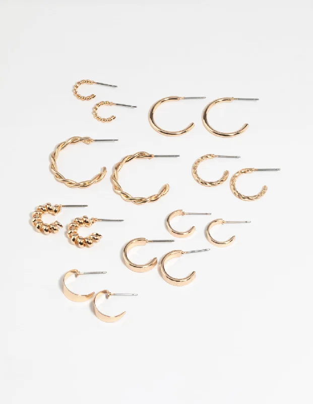 Hoop earrings with oversized pearl accents for a statement-making look-Gold Twisted Hoop Earring 8-Pack