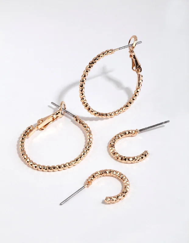 Best hoop earrings with geometric pendants for a modern, chic appeal-Gold Diamond Cut Hoop Earring Pack