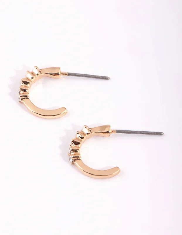 Hoop earrings with polished silver finish for a shiny, modern appeal-Gold Micro Diamante Hoop Earrings