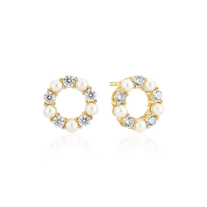 Hoop earrings with polished silver finish for a shiny, modern appeal-Biella Perla 18K Gold Plated Earrings w. Zirconia & Pearl