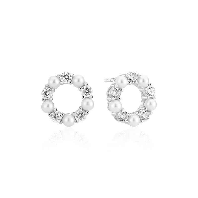 Best hoop earrings with smooth ceramic finishes for a polished, clean style-Biella Perla Silver Earrings w. Zirconia & Pearl