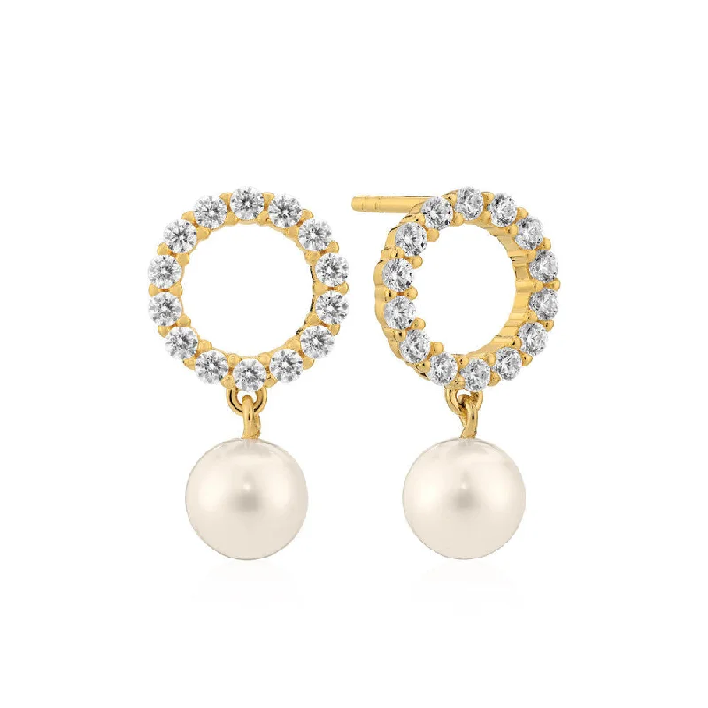 Hoop earrings with artistic filigree designs for an intricate, delicate finish-Biella Perla Uno 18K Gold Plated Earrings w. Zirconia & Pearl