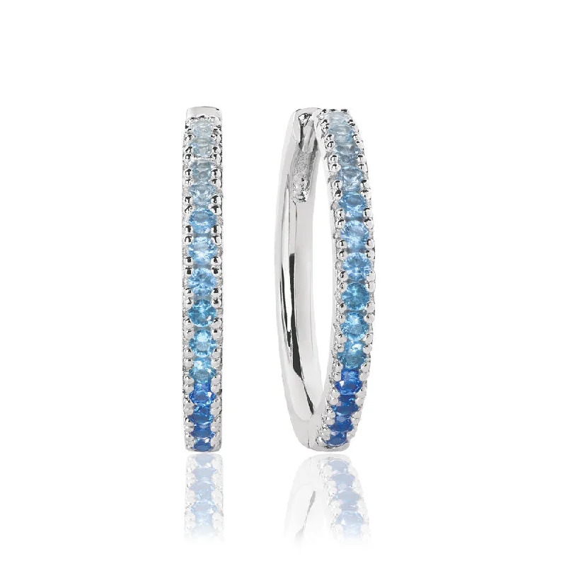 Best hoop earrings with floral designs for a feminine and delicate look-Ellera Grande Blue Silver Hoops w. Zirconia