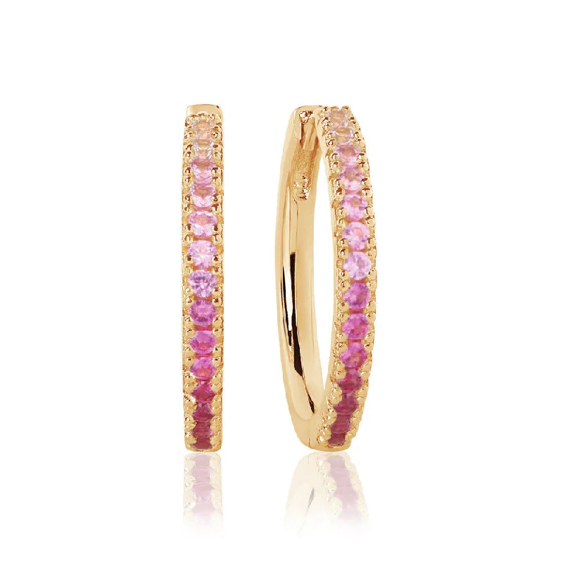 Hoop earrings with polished metal for a shiny and high-quality finish-Ellera Grande Dark Pink 18K Gold Plated Hoops w. Zirconia