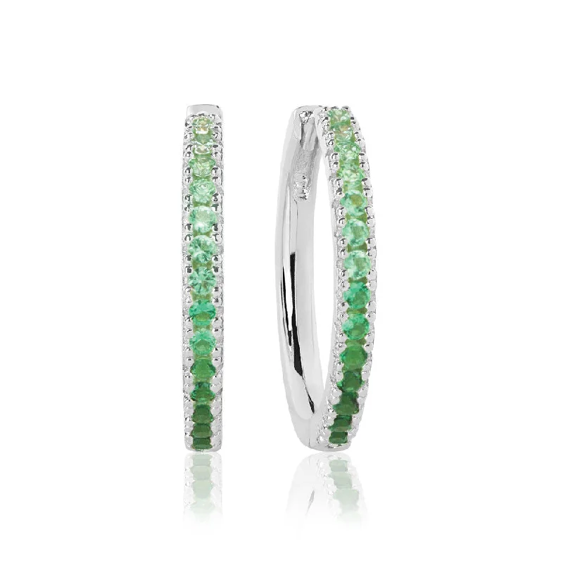 Best hoop earrings with Swarovski crystals for added sparkle and luxury-Ellera Grande Green Silver Hoops w. Zirconia