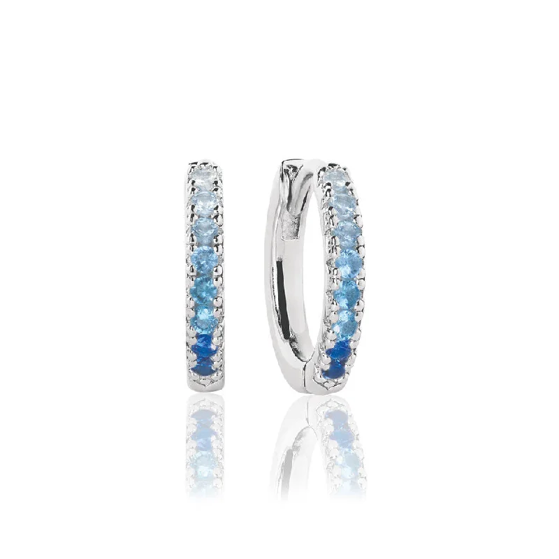 Hoop earrings with a chunky design for a bold and trendy statement-Ellera Medio Blue Silver Hoops w. Zirconia