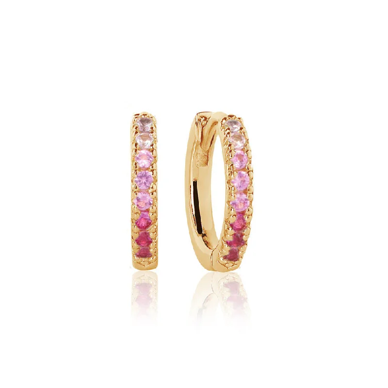 Best hoop earrings with oval shapes for a unique and elongated design-Ellera Medio Dark Pink 18K Gold Plated Hoops w. Zirconia