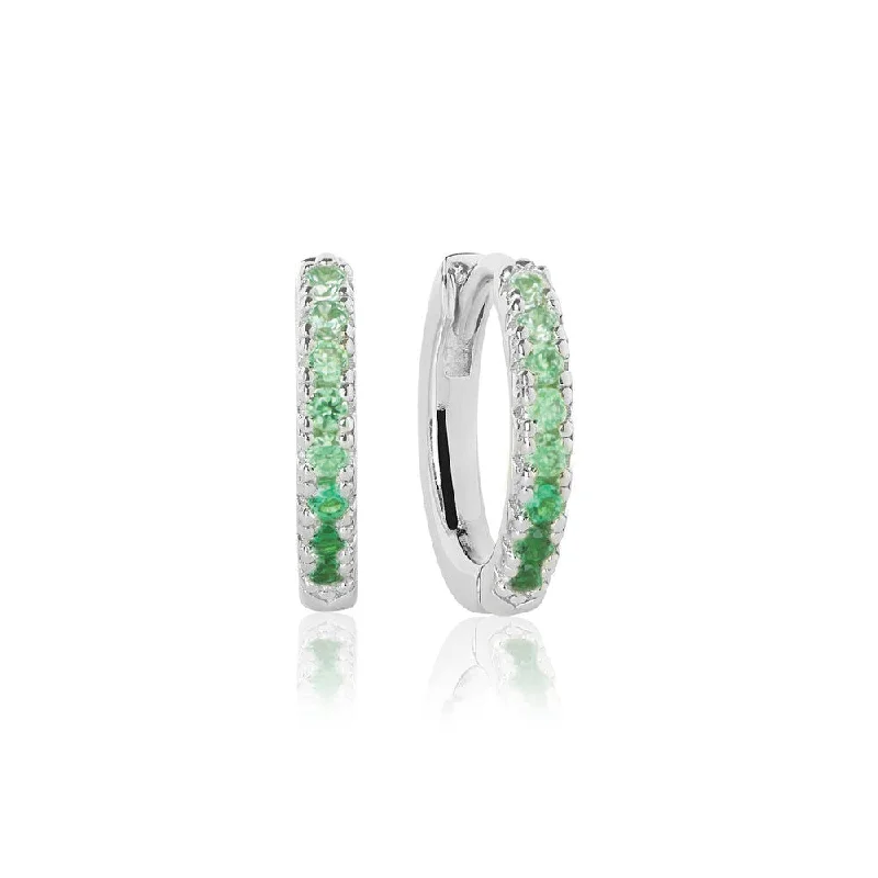 Stylish hoop earrings with diamond accents for an elegant and sparkling effect-Ellera Medio Green Silver Hoops w. Zirconia