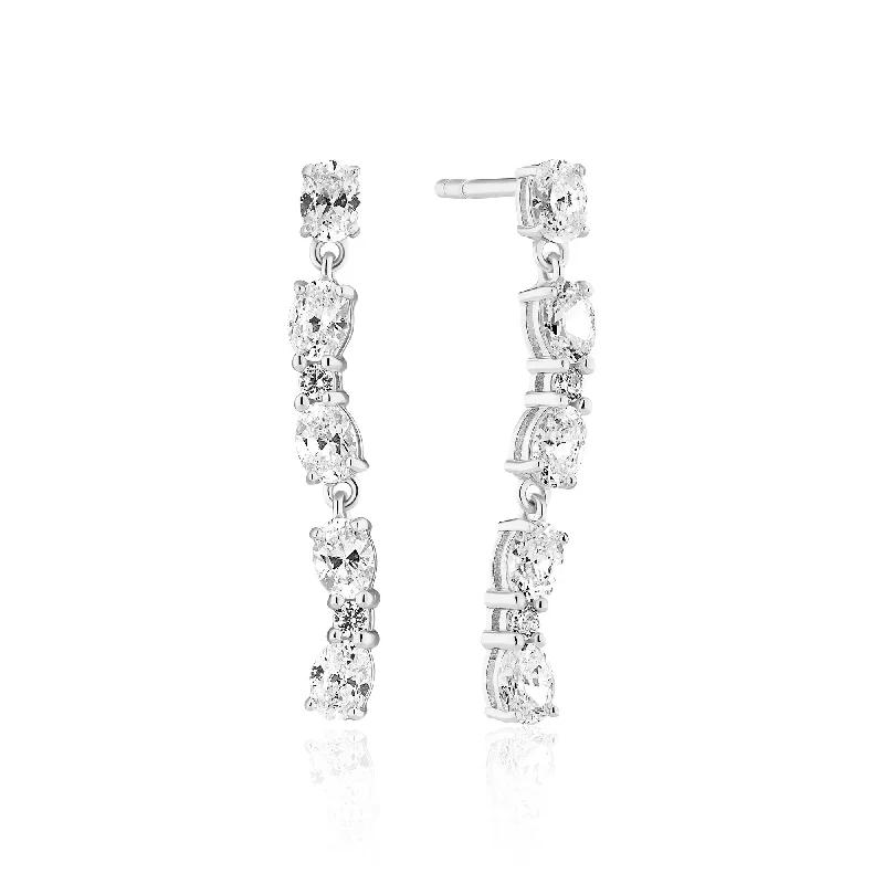 Best hoop earrings with vintage rhinestone embellishments for a retro-glam effect-Ellera Ovale Sette Silver Earrings w. Zirconia