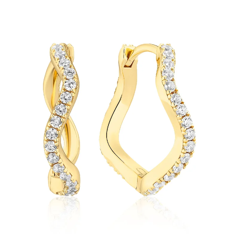 Hoop earrings with faceted crystals for added sparkle and shine-Ellera Waves Grande Gold Plated Earrings w. Zirconia